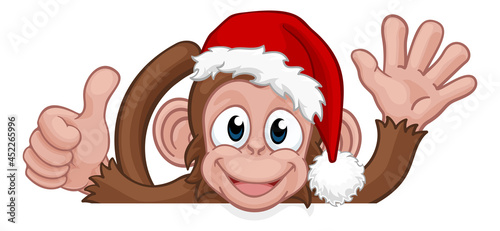 Christmas Monkey Cartoon Character in Santa Hat