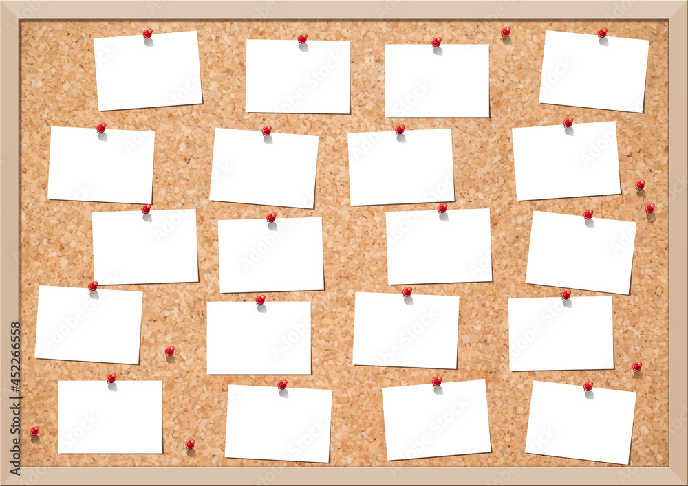 コルクボードにピン留めされて並べた写真 メモ フレーム Stock Vector Adobe Stock