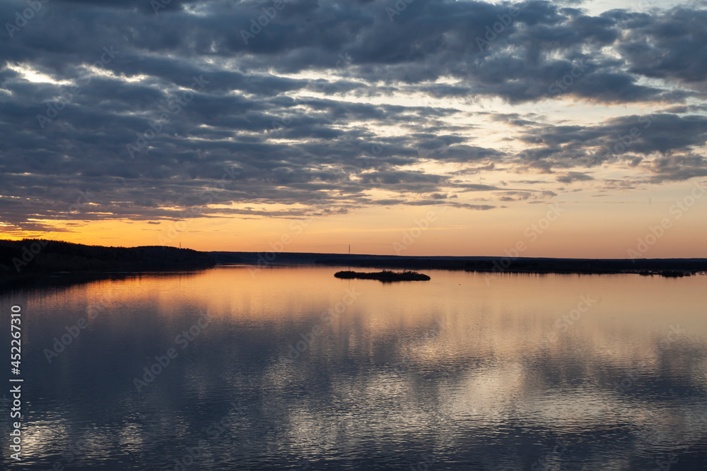 Sunset over Kama river