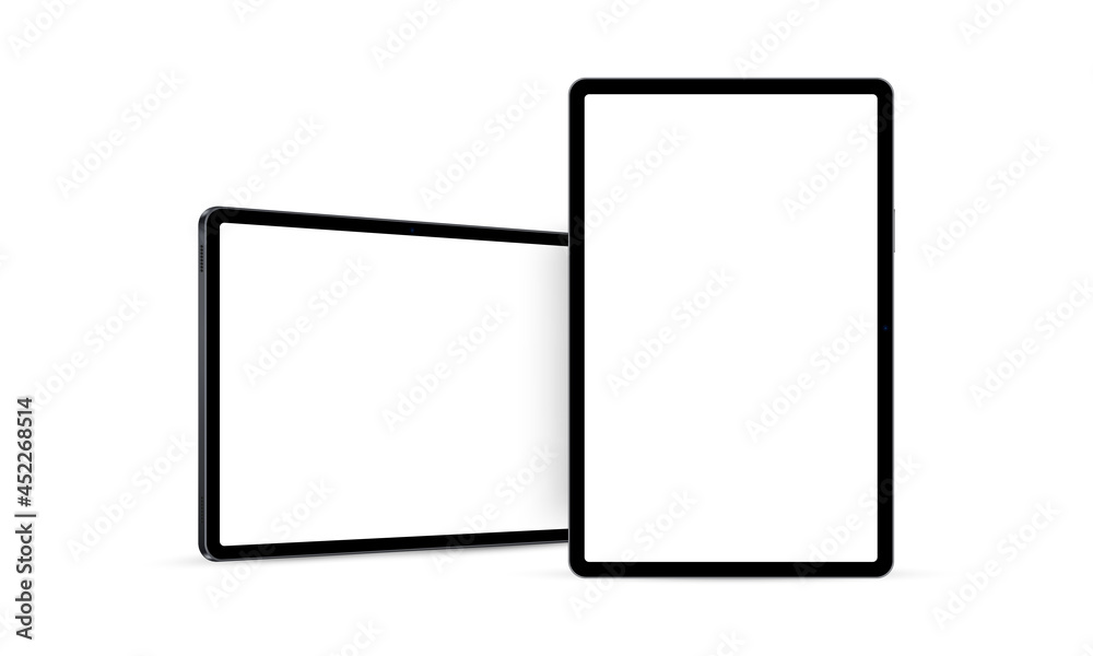 Tablet Computer Horizontal and Vertical Mockup with Front, Side Perspective View. Vector Illustration Tablet Computer Horizontal and Vertical Mockup with Front, Side Perspective View. Vector Illustration