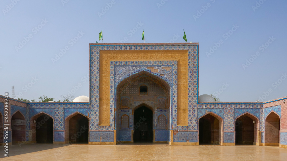 View of courtyard and main iwan at ancient heritage Shah Jahan mosque, Thatta, Sindh, Pakistan