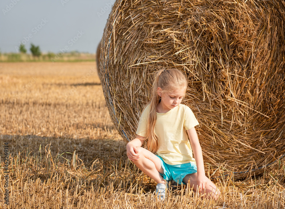 Little girl having fun in a wheat field on a summer day. Little girl having fun in a wheat field on a summer day.