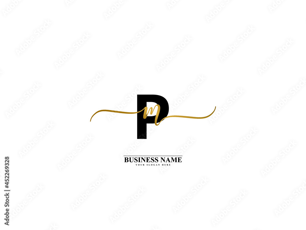 Letter PM Logo, creative pm mp signature logo for wedding, fashion, apparel  and clothing brand or any business Stock Vector