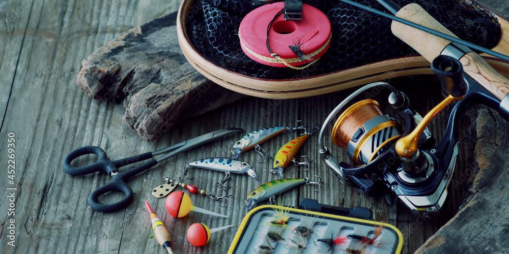 渓流釣りの道具とリールとルアー Stock Photo Adobe Stock