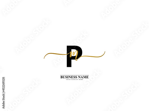 Letter PM Logo, creative pm mp signature logo for wedding, fashion, apparel and clothing brand or any business photo