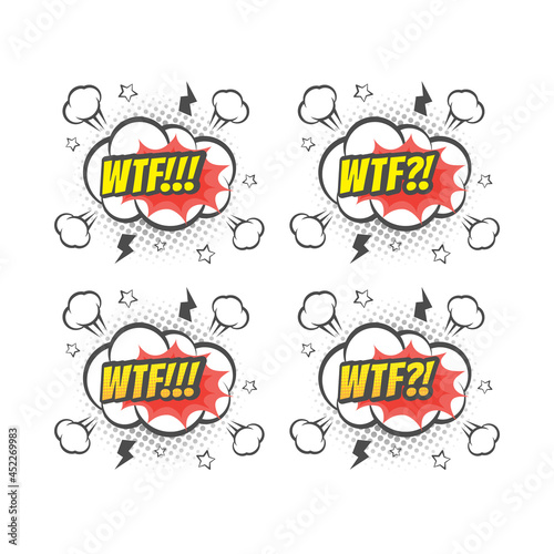 Wtf explosion colorful vector cartoon. Text lettering comic.