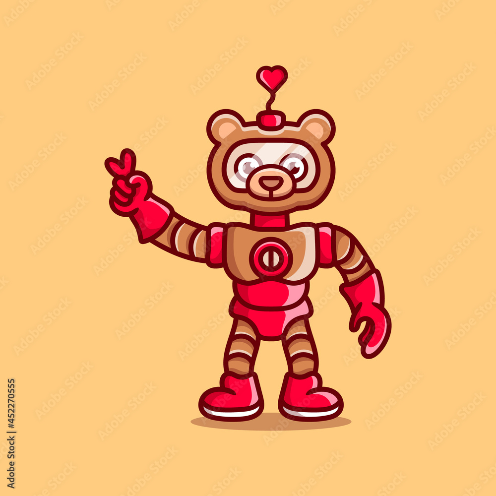 cute bear robot with love peace hand sign