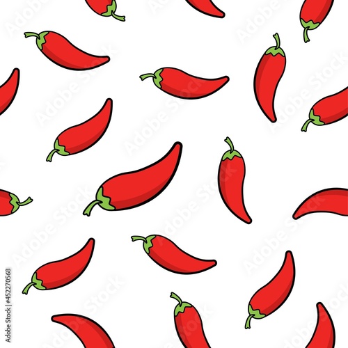 Creative vector illustration of a seamless pattern with chili peppers on a white background.
