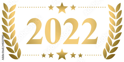 Year 2022 gold laurel wreath vector isolated on a white background	
