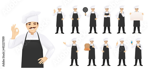Man chef set in different poses vector illustration