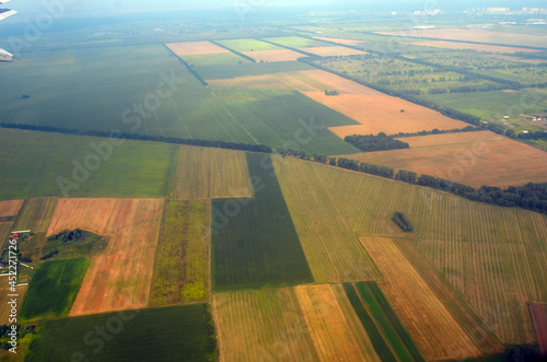 Aerial view of countryside from airliner. Kiev Region. Ukraine 