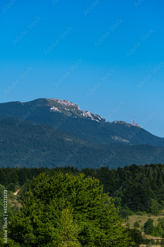 Panoramic view of mountain Gola Pljesevica peak. On the top is built abandoned military radar station and the Croatian communication tower.