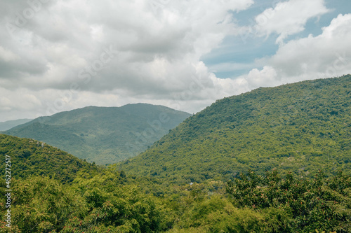 Rainforest Sanya China. Jungle and stone structures.
