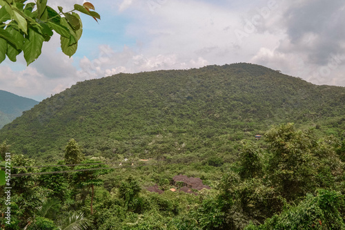 Rainforest Sanya China. Jungle and stone structures.