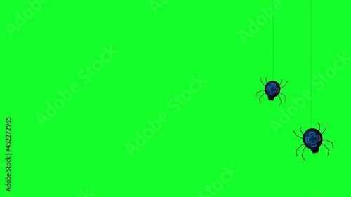 Animated small spiders. Green background.