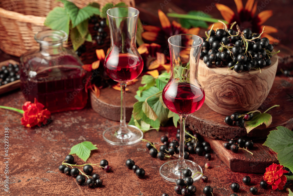 Black currant liquor and ripe juicy berries.