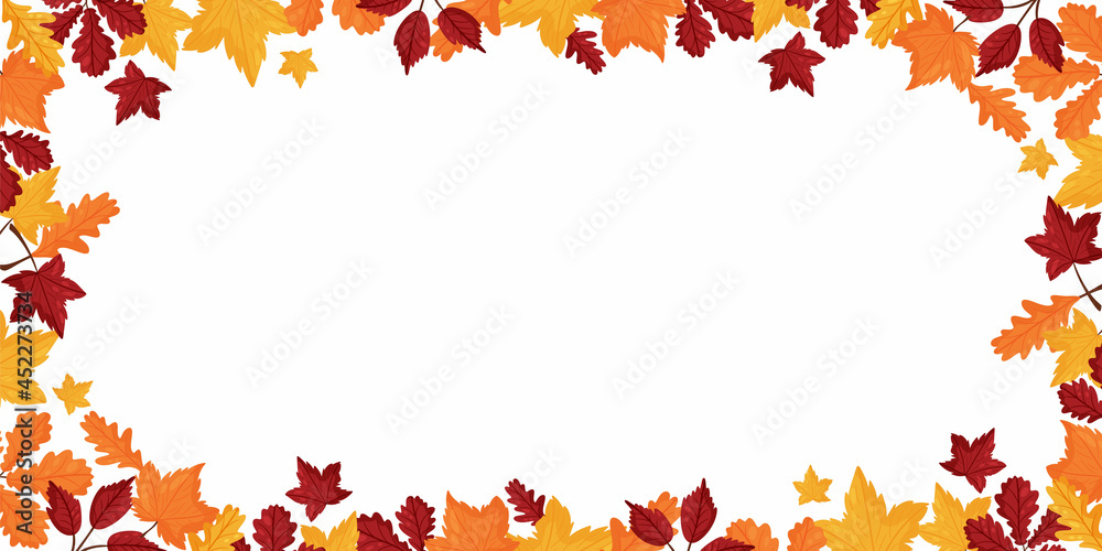 Banner with colorful autumn leaves. Vector cartoon style