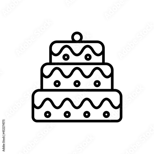 Layered cake thin line icon, wedding dessert. Modern vector illustration