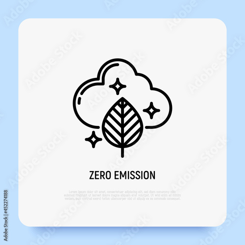 Zero emission thin line icon, plant with cloud. Sustainability concept. Modern vector illustration.