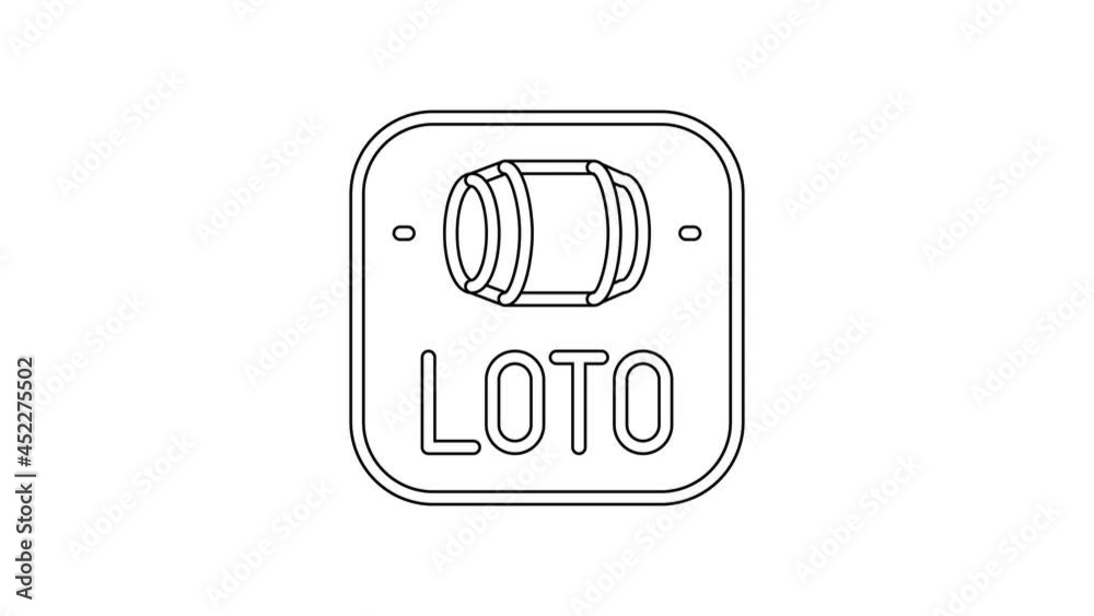 Black line Lottery ticket icon isolated on white background. Bingo, lotto, cash prizes. Financial success, prosperity, victory, winnings luck. 4K Video motion graphic animation Black line Lottery ticket icon isolated on white background. Bingo, lotto, cash prizes. Financial success, prosperity, victory, winnings luck. 4K Video motion graphic animation