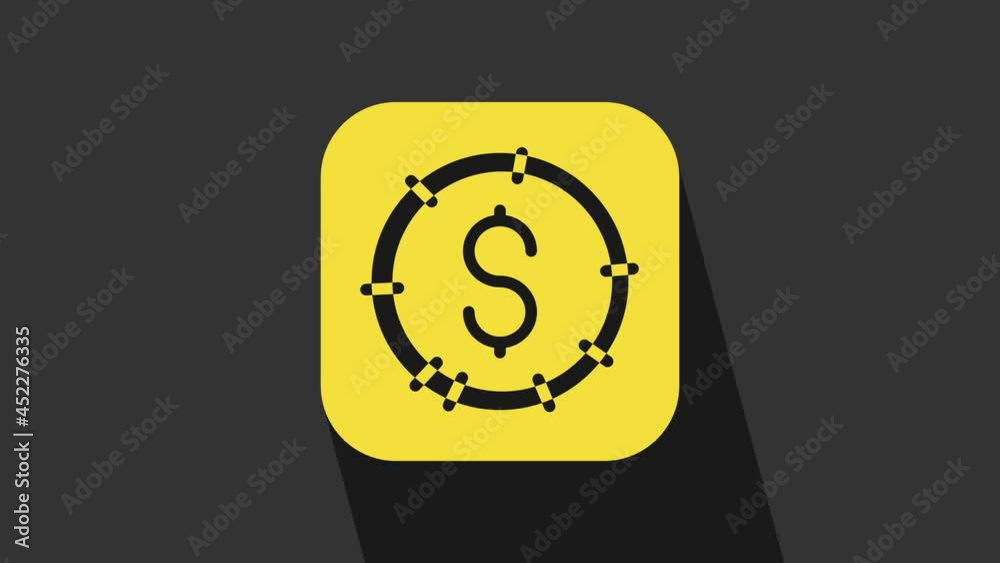 Yellow Coin money with dollar symbol icon isolated on grey background. Banking currency sign. Cash symbol. 4K Video motion graphic animation Yellow Coin money with dollar symbol icon isolated on grey background. Banking currency sign. Cash symbol. 4K Video motion graphic animation