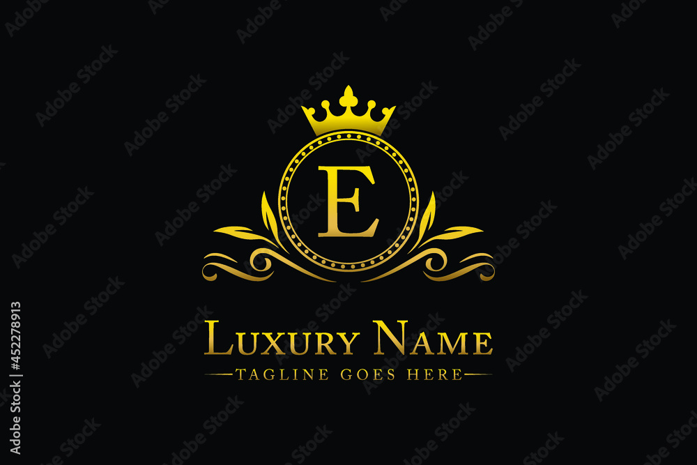 Royal Luxury Letter E King with Gold Crest Crown logo collection For ...