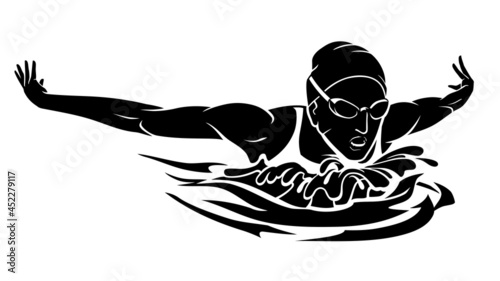 Female Swimmer Athlete, Butterfly Swim Illustration, 