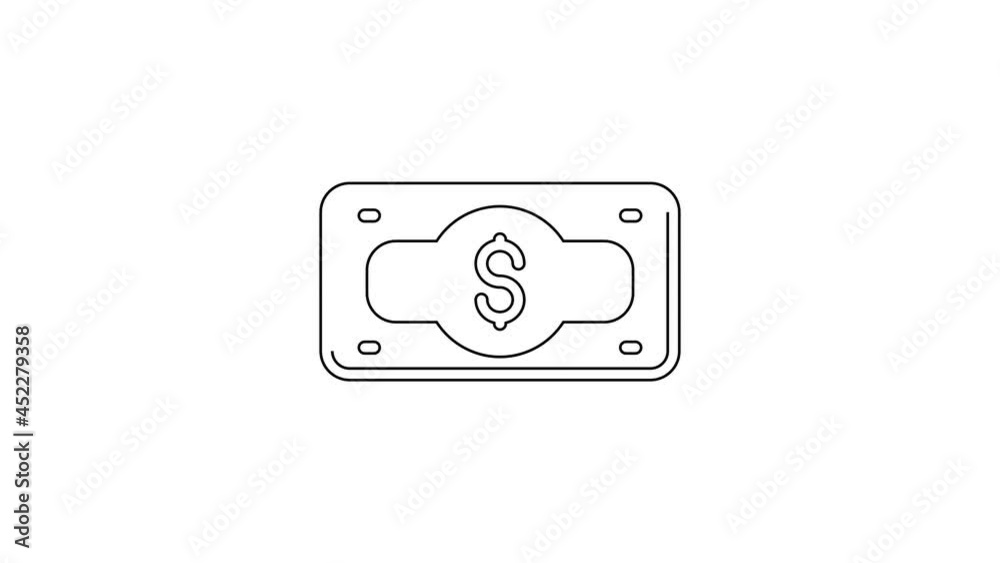 Black line Stacks paper money cash icon isolated on white background. Money banknotes stacks. Bill currency. 4K Video motion graphic animation Black line Stacks paper money cash icon isolated on white background. Money banknotes stacks. Bill currency. 4K Video motion graphic animation