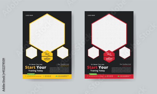 A4 fitness flyer template layout red & yellow flyer template 