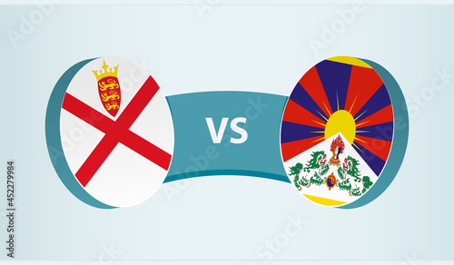 Jersey versus Tibet, team sports competition concept. Round flag of countries.