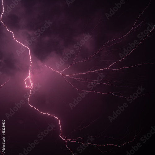 powerful lightning strike over the night sky