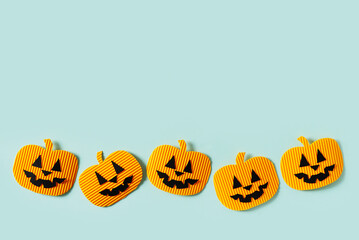 Kids halloween handmade paper pumpkins, creative, craft concept
