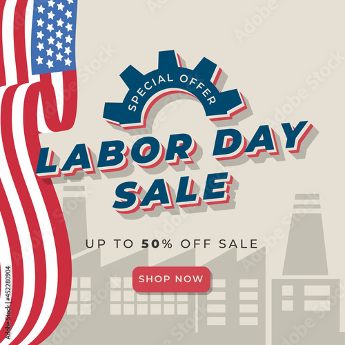 labor day sale vector illustration with american flag and editable text effect. good for banner, poster, flyer, social media post template, advertising. ETC
