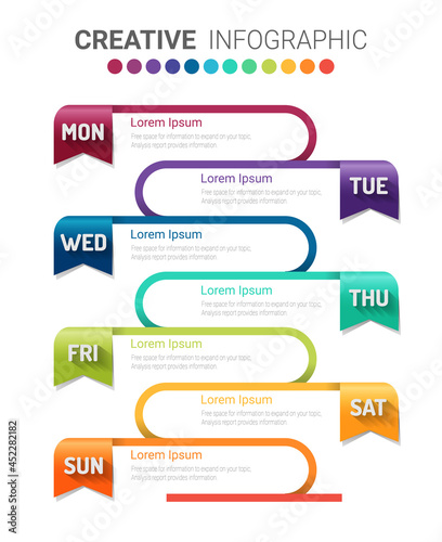 weekly planner, Timeline business for 7 day, Presentation business can be used for Business concept with 7 options, steps or processes. 