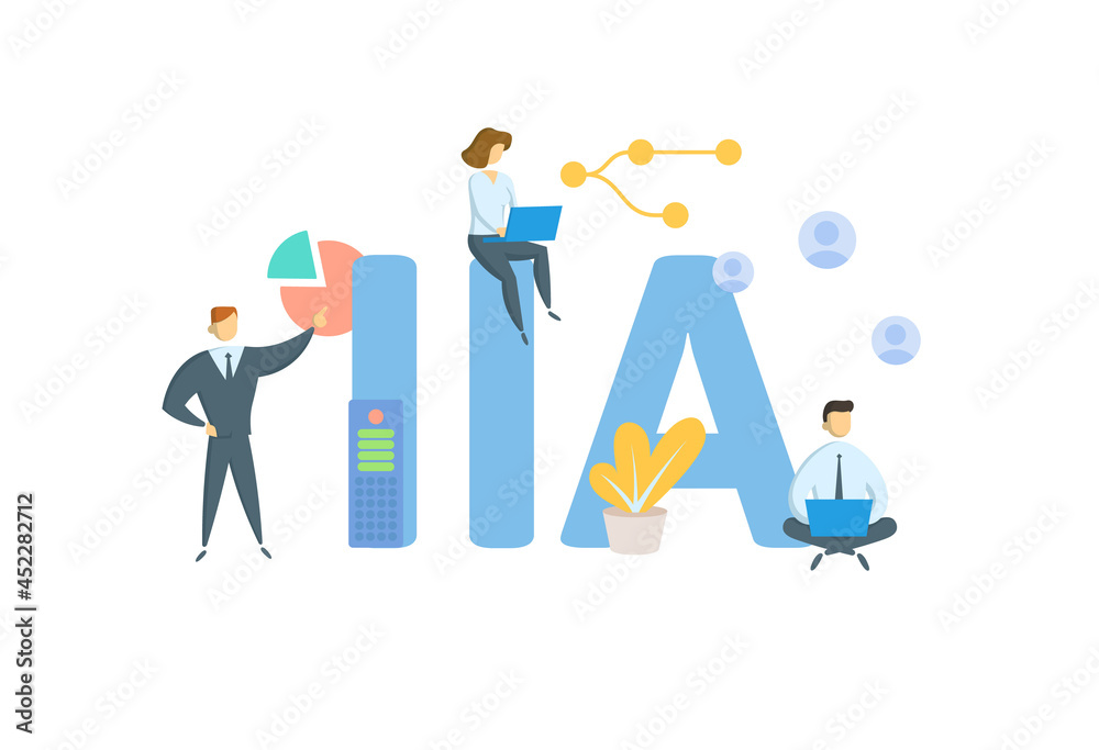 IIA, Institute of Internal Auditors. Concept with keyword, people and icons. Flat vector illustration. Isolated on white. IIA, Institute of Internal Auditors. Concept with keyword, people and icons. Flat vector illustration. Isolated on white.