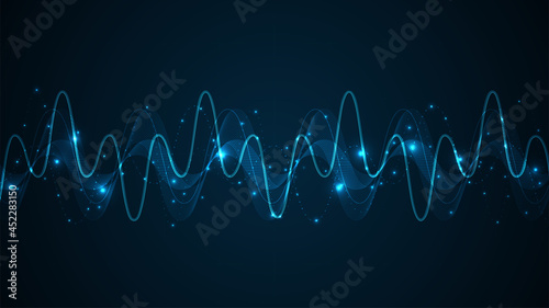 Sound waves oscillating glow light, Abstract technology background