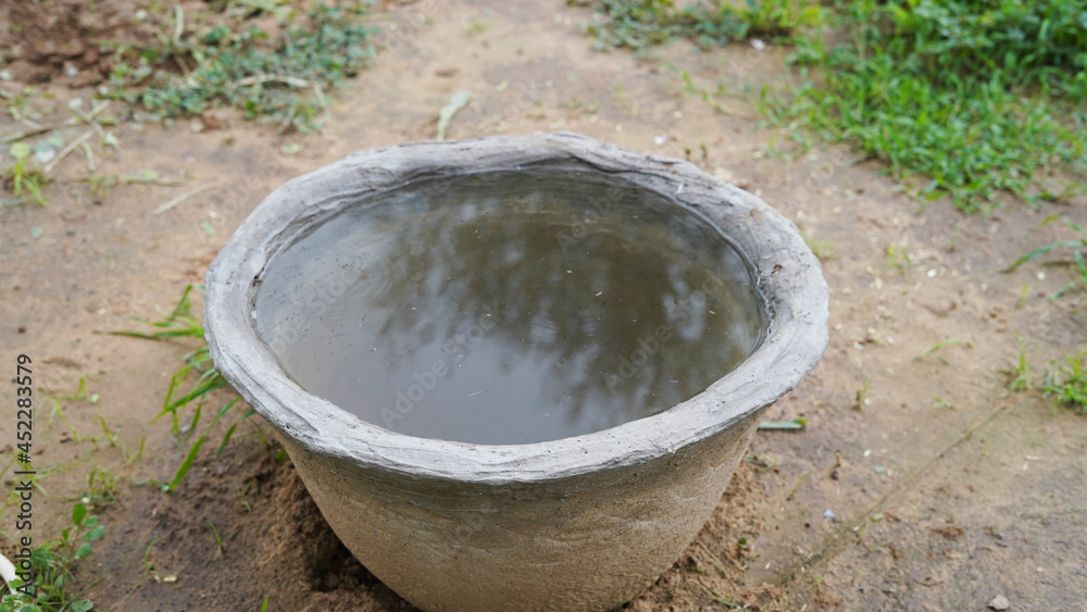 Cemented water pot for thirsty birds and animals, this is traditional culture in india