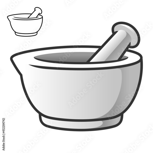 Medical Mortar and Pestle with Line Art Drawing