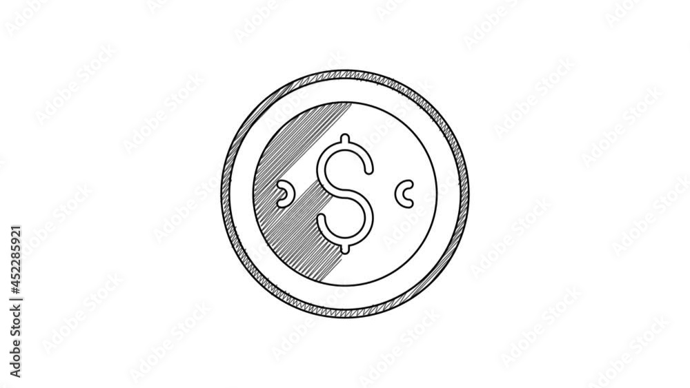 Black line Coin money with dollar symbol icon isolated on white background. Banking currency sign. Cash symbol. 4K Video motion graphic animation Black line Coin money with dollar symbol icon isolated on white background. Banking currency sign. Cash symbol. 4K Video motion graphic animation