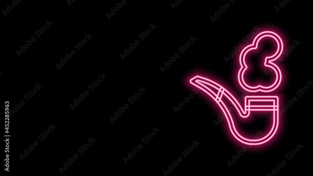Glowing neon line Smoking pipe with smoke icon isolated on black background. Tobacco pipe. 4K Video motion graphic animation Glowing neon line Smoking pipe with smoke icon isolated on black background. Tobacco pipe. 4K Video motion graphic animation