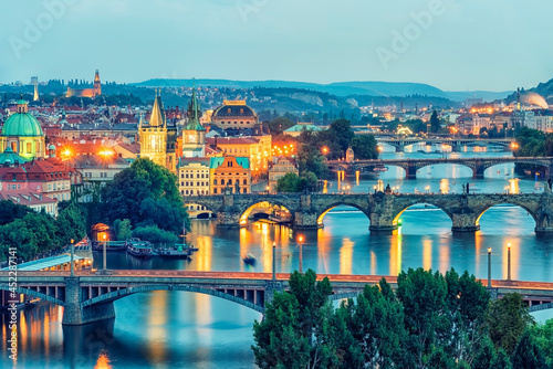 The city of Prague in the evening