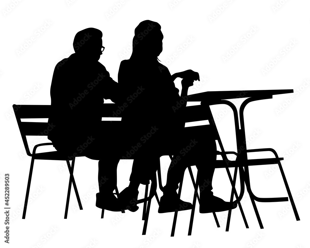 People in urban cafe. Isolated silhouettes of people on a white background