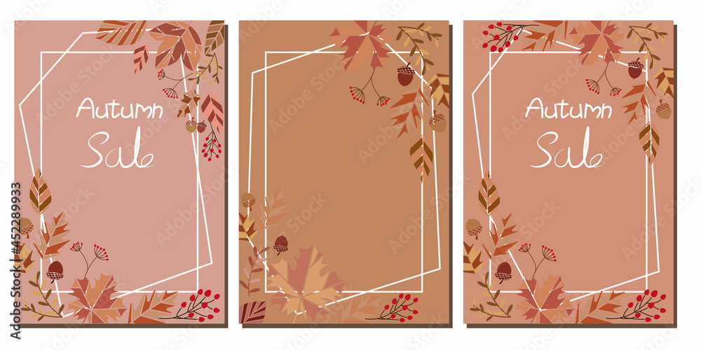 Set of autumn decorative vector frame. Autumn illustration collection. Web, banner, event, sale, promotion design. vector template for autumn design.
