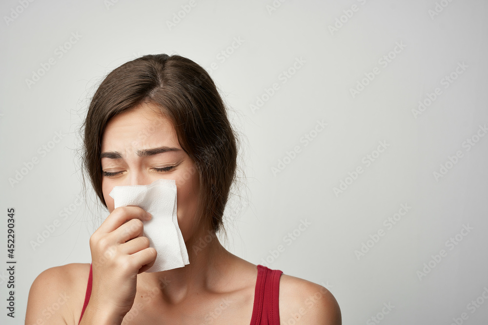 cold woman with handkerchief health problems flu virus cold woman with handkerchief health problems flu virus