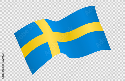 Waving flag of Sweden isolated  on png or transparent  background,Symbol of Sweden,template for banner,card,advertising ,promote, vector illustration top gold medal sport winner country photo