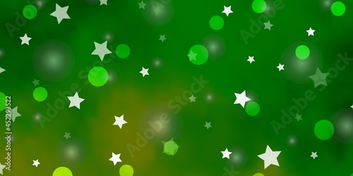 Light Green, Yellow vector background with circles, stars.