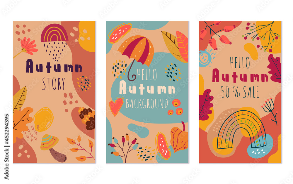 Abstract hello autumn boho flyers banners invitation special offer design template isolated set