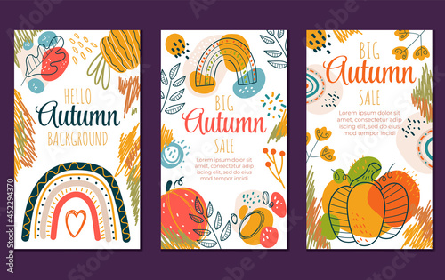Abstract hello autumn boho flyers banners invitation special offer design template isolated set