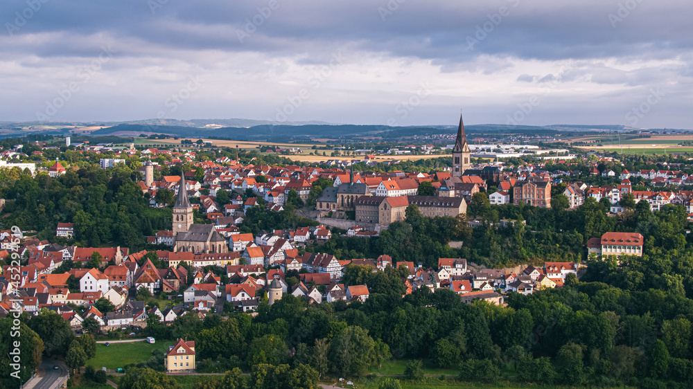 Warburg, Drone shot of traditional German town 