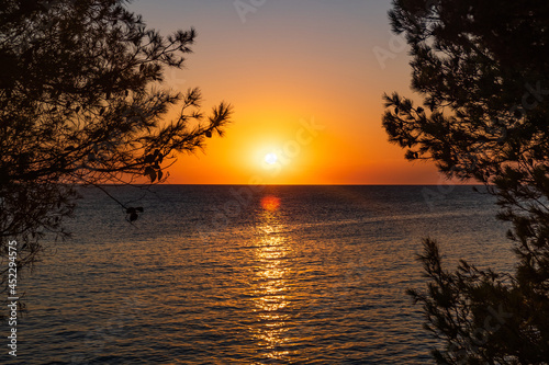 Sunset over Adriatic sea horizon, colorful red sky, island of Dugi Otok, Croatia © ilijaa